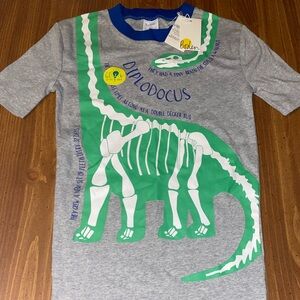 Mini Boden Gray and Green Glow in the Dark Dinosaur Kids Shirt NWT 13 YEARS
